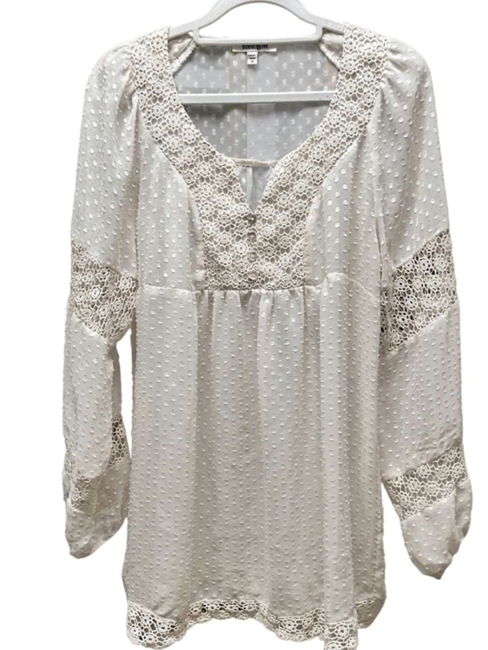 Daniel Rainn Ivory Lace Boho-Chic Poet Blouse Swiss Dot Sheer Romantic M EUC